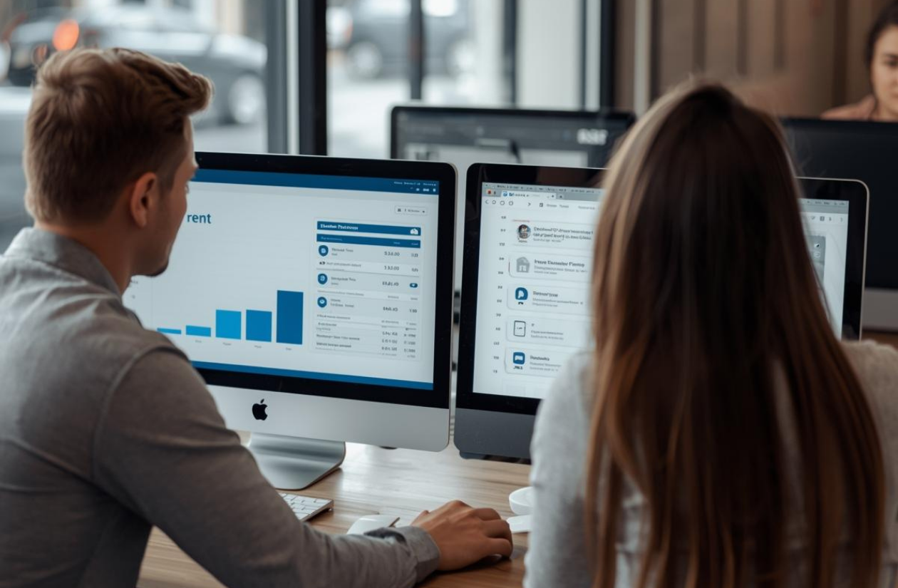 Couple comparing monthly housing costs for renting vs. buying in 2025 market.