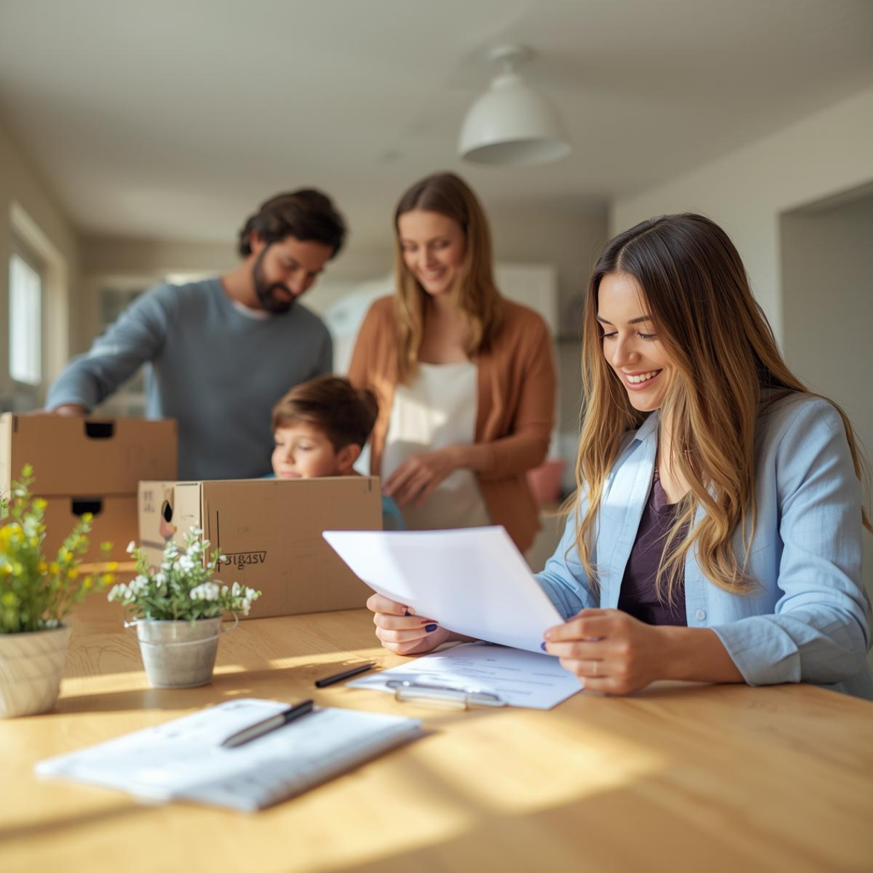 Family relocating for work discussing home-buying plans with a REALTOR® and referral agent.